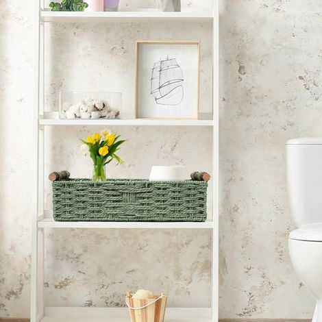 Panier de rangement rond en corde de papier verte – Petit organisateur pour bureau ou compartiments de réservoir de toilettes (1/3)