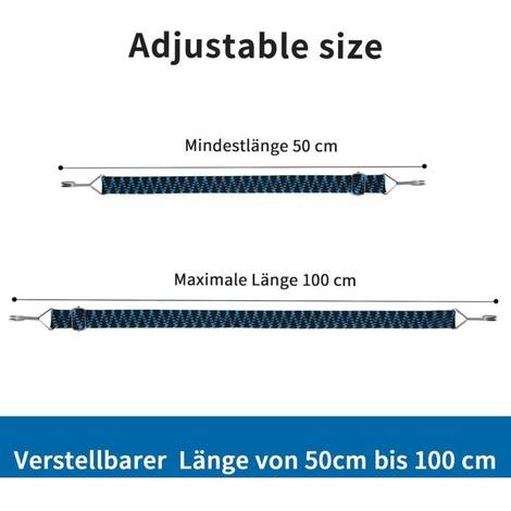 Tendeurs Elastique avec Crochets,Pack de 4 Tendeur Elastique Réglables Sandow Elastique 1M Tendeur Plat, Bleu (1/3)