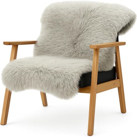 Peau véritable, tapis en fourrure de mouton pour salon et chambre, assise, dos en cuir, 90 x 60 cm, Beige (1/5)