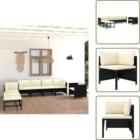 8-tlg. Garten-Lounge-Set mit Kissen Poly Rattan Schwarz - Gartengeräte - Loungemöbel - Outdoor-Wohnzimmer - Poolparty - Gartenmöbel (1/5)