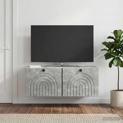 Beyamis Meuble TV mural en bois d'ingénierie gris béton, 78,5 x 31 x 30 cm. (1/5)