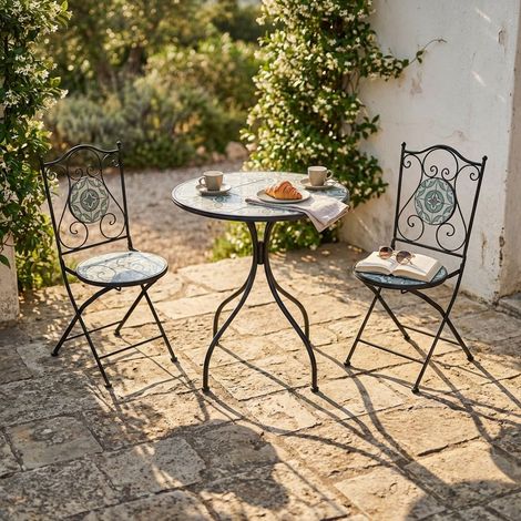 TAVIRA - set due sedie pieghevoli e tavolo rotondo con decori (1/2)