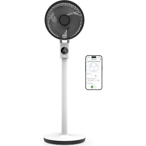 Ventilador circulador de aire de pie Meaco MeacoFan Sefte 10 PRO, con batería y app, silencioso, portátil, 12 velocidades, oscilación automática, blanco