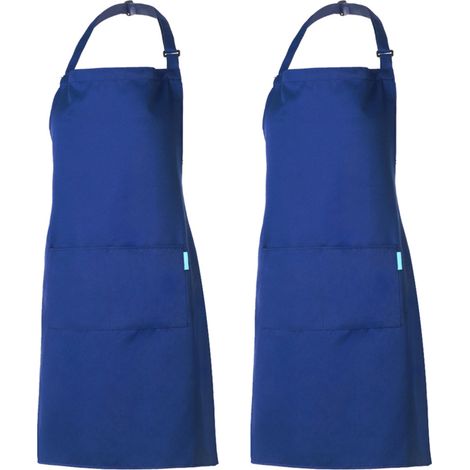 Ensemble de 2 tabliers de cuisine en polyester pour adultes (hommes et femmes), avec ceinture ajustable et 2 poches, idéal pour cuisiner, pâtisser et jardiner. Couleur : bleu.