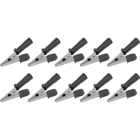 Lot de 10 pinces crocodiles isolées en laiton, douille de 4 mm, ouverture de 10 mm, 20 A, référence J.60046, noires (1/5)