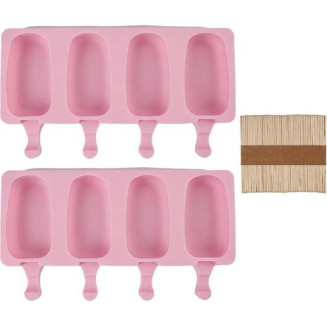 2 stampi in silicone per ghiaccioli (26 x 11 cm) con 100 bastoncini di legno, riutilizzabili, adatti per gelati fatti in casa, ghiaccioli creativi, ideali per riunioni di famiglia e feste, facili da s (1/2)