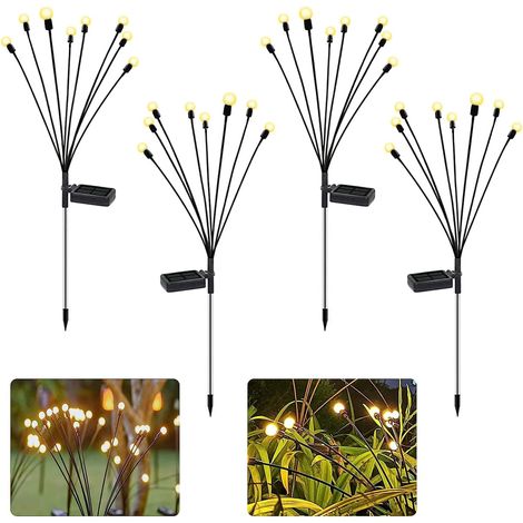 Lampes Solaires de Jardin, Lot de 4 Perles LED Améliorées 8 LED, Éclairage Extérieur Solaire, Décoration Imperméable pour Allée, Pelouse, Terrasse et Jardin (1/5)