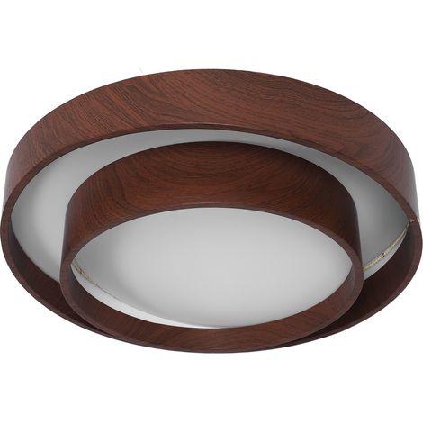 Plafonnier LED rond décor bois noyer avec télécommande, 3 couleurs réglables, fixation encastrée, 30cm / 11,8 pouces, pour salle à manger (1/5)