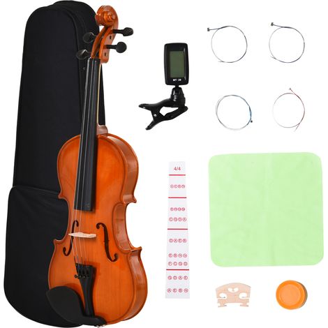 Violon 4/4 adulte avec étui, archet, cordes, chevalet, accordeur 58,5 x 21,5 x 7 cm