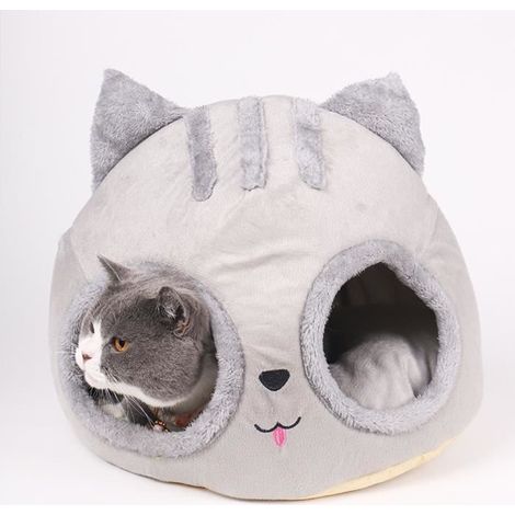 Niche créative en forme de tête de chat pour chien ou chat, niche semi-fermée taille L (1/4)