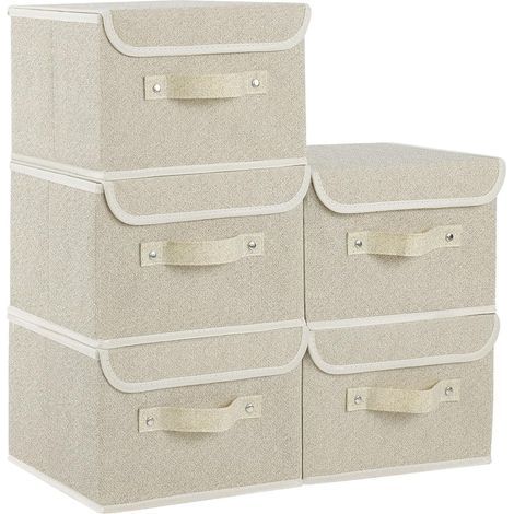 Foldable Storage Boxes, Non-Woven Fabric, Lid, Handle, 26x20x17cm, For Wardrobe (1/5)