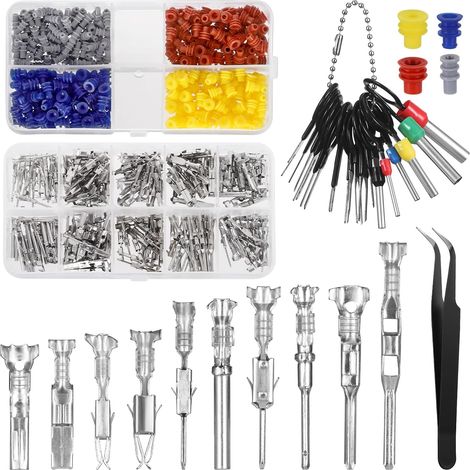 600 Pièces Kit De Cosses Electriques A Sertir, Cosse Electrique Et Kits, Connecteur Automobile Avec 400 Bouchons Isolants En Silicone Et 1 Pince À Épiler, Cosse Ronde Pour Voiture Moto ATV Fils (1/5)