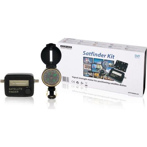 KIT SATELLITE PARABOLE AVEC POINTEUR BOUSSOLE CABLE SUPPORT BATTERIE ET BOITIER