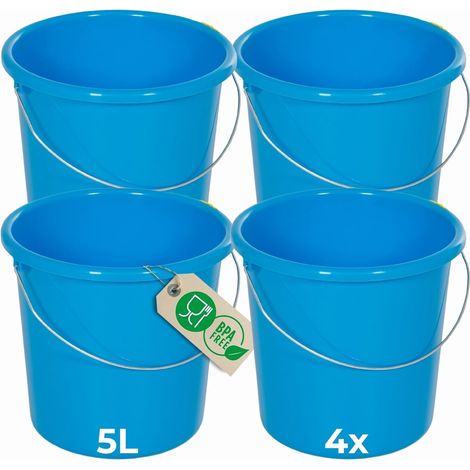 Novaliv 4 pièces seau 5L bleu avec échelle de mesure - seau de nettoyage 5 litres  22,5 cm Pratique et polyvalent avec échelle pour la maison et le