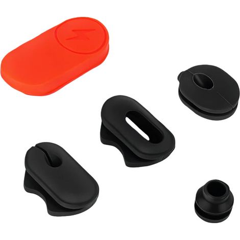 Accessories compatible with the Xiaomi Elite electric scooter: angled cable guide, dust cap for the power cable, cable clip and waterproof protection.