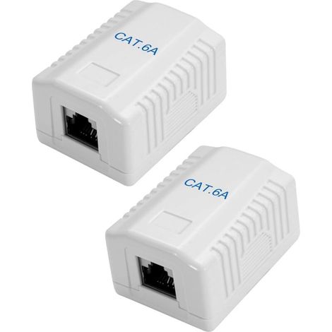 Lot de 2 prises réseau CAT6A en saillie, blindées (S/FTP), 8P8C RJ45, 10 Gbit/s à 500 MHz, pour LAN, Internet, Smart Home - Blanc (1/5)