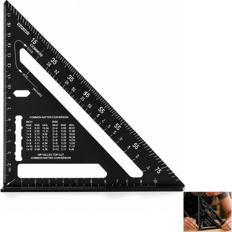 5-in-1 180mm aluminum carpenter's square, multi-functional marking tool with marking gauge, protractor, drilling template, miter square and ruler for woodworking (1/5)