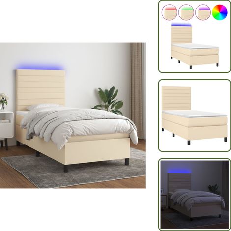 Boxspringbett mit Matratze & LED Creme 80x200 cm Stoff - Boxspringbett - Doppelbett - Schlafsofa - Lattenrost - Bettsystem (1/5)