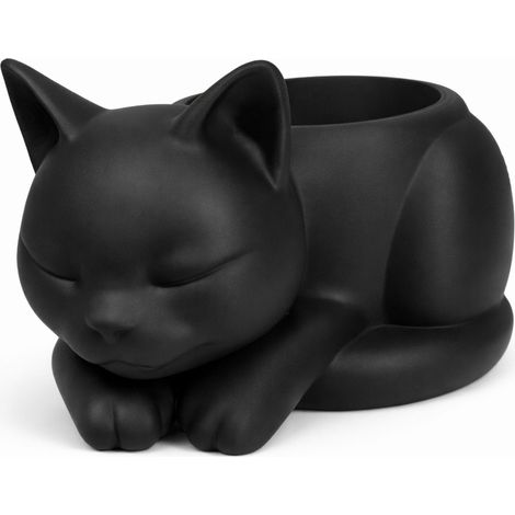 Cache-pot décoratif noir en forme de chat endormi pour plantes grasses et cactus