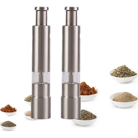 Salière, Poivrier, Lot de 2, manuel, Moulin à Sel, Poivre, Épices, inox Meule Céramique réglable, argenté (1/5)