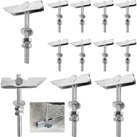 Lot de 12 chevilles pour plaques de plâtre (charges lourdes) avec vis M8 x 100 mm, en acier au carbone galvanisé crochets pour murs et plafonds. (1/5)