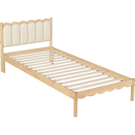 Letto singolo per bambini 90x200 cm in legno beige con testiera imbottita in PU e rete a doghe (1/5)
