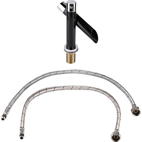 Robinet de lavabo noir mat pour salle de bain, mitigeur eau froide et chaude, norme UK G1/2" (1/5)