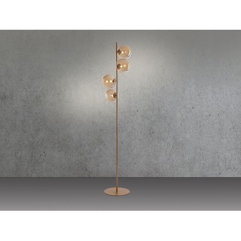 Ausgefallene LED Stehleuchte Messing - Glaskugeln Amber, Höhe 160cm (1/5)
