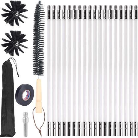 Chimney Brush Bar 24 Pack with 18 Flexible Bars 410mm + 2 Brush Heads, Stove Pipe Brush, Cleaning Brush, Fireplace Accessories (1/5)
