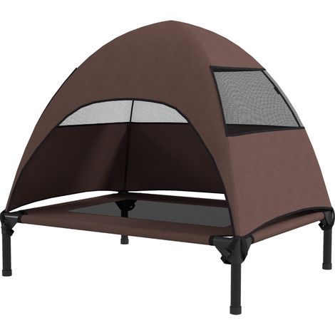 Panier extérieur chien surélevé avec toit 76x61x71 cm, couchage abri jardin chien moyen café (1/5)