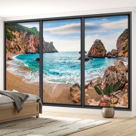 Papier peint panoramique Trompe l'oeil baie vitrée - Plage - 130 cm x 78 cm (1/5)