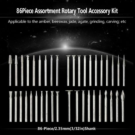 Kit d'accessoires pour outil rotatif 86 pièces, Fraises diamantées avec Anneaux de ponçage 1000-7000, Tige 2.35mm Universelle, Pour Gravure Sculpture Polissage Bois Verre Pierre Bijoux, Coffret Bois (1/5)