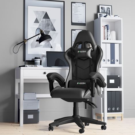 Gaming Chair - Gamer Chairs with Lumbar Cushion + Headrest, Height-Adjustable Office & Computer Chair for Adults, Girls, Boys - Black (1/5)