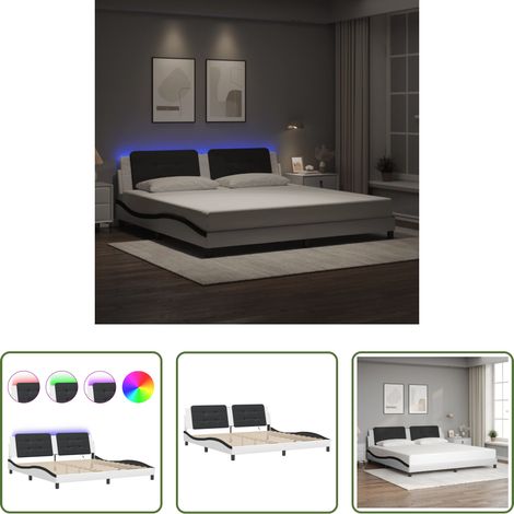 LED-Leuchten -  Bettgestell mit LED ohne Matratze "Zadar" Weiß und Schwarz 200x200 cm (1/5)