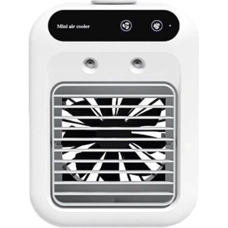 Climatiseur portable 3 en 1, mini refroidisseur d'air et humidificateur à 2 vitesses, rechargeable et silencieux, pour bureau, chambre, bureau, voiture et petite pièce (blanc)