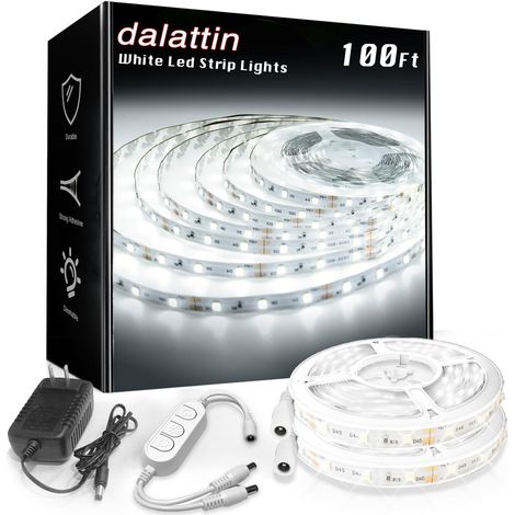 Bande LED blanche de 30 m (100 pi), intensité variable, 24 V, blanc lumière du jour 6500 K, 1800 LED, pour chambre, miroir, cuisine, adhésif puissant, 2 rouleaux de 15 m (50 pi) (1/5)