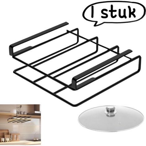Étagère de rangement sous meuble en acier inoxydable sans perçage pour planches à découper tasses torchons et ustensiles de cuisine noir (1/5)