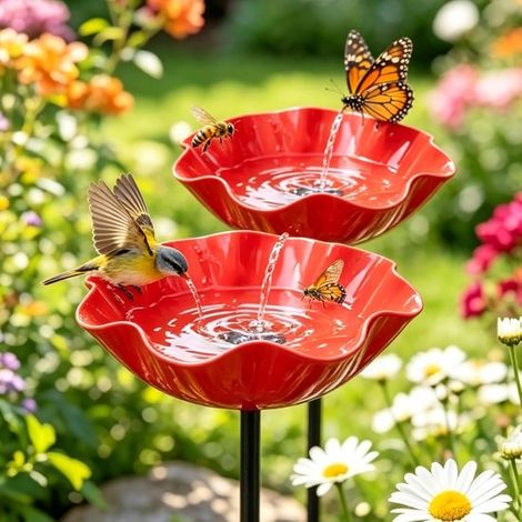 Vaschetta per uccelli, vaschetta per uccelli da esterno, vaschetta per uccelli per patio e giardino, vaschetta per uccelli, ciotola per l'acqua, vaschetta per uccelli in metallo, vaschetta per uccelli (1/5)