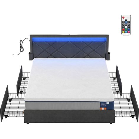 Cadre de Lit et Matelas Ensemble, avec Rangement, LED, 4 Tiroirs, USB, Mémoire de Forme, 160 x 200 cm (1/5)