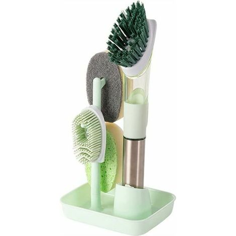 Filiyano – support – Brosse à vaisselle avec distributeur de savon, brosse de cuisine multifonctionnelle avec manche, 4 brosses de rechange rigides et (1/5)