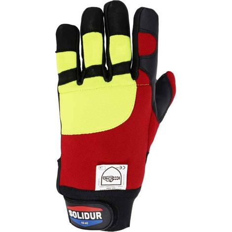 Solidur – Gants anti-coupure pour tronçonneuse – Protection des deux mains – Cuir pleine fleur – Normes EN 388 et EN 381-7 – Tailles 8 à 12