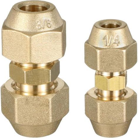 Set of 2 double copper air conditioning fittings 1/4" and 3/8", double connectors, solderless. (1/5)
