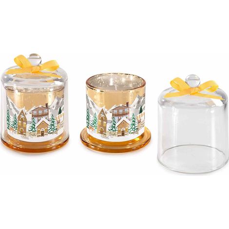 Candele di Natale con profumo in campana di vetro con fiocchetto, set da 2 pezzi, Ø 10,5 cm x 13,5 H