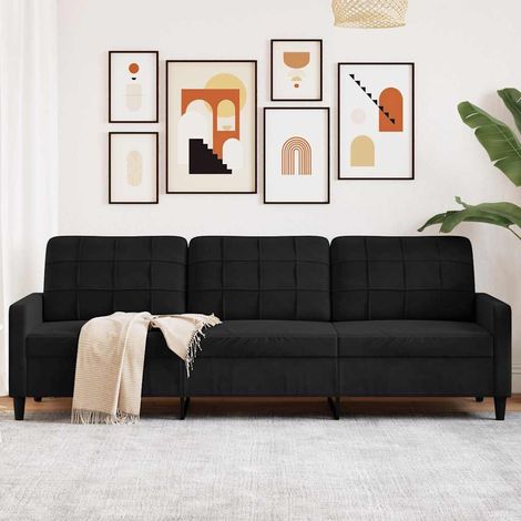 Canapé 3 places en velours noir 226 x 77 x 80 cm, assise 210 cm - PANGIVO (1/5)