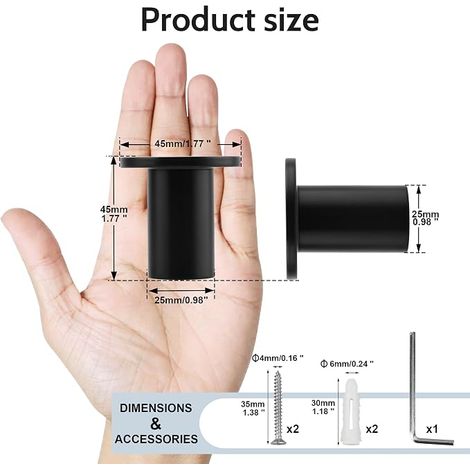 Wall Hooks for Bathroom Screw Hooks Matt Black (1/4)