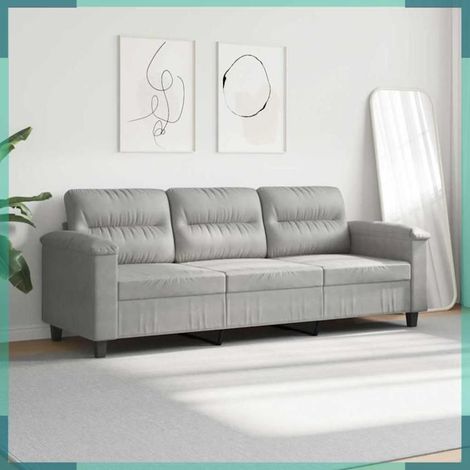 359568 Canapé à 3 places Gris clair 180 cm Tissu microfibre (1/5)