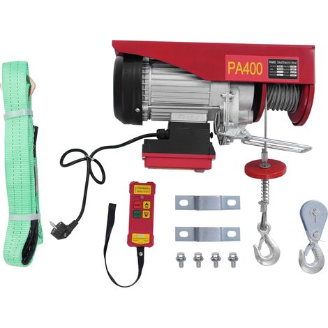 Argano elettrico a cavo da 400 kg, paranco elettrico con telecomando wireless, 850 W, altezza di sollevamento 10 m/min, cavo singolo da 12 m, motore in filo di alluminio puro per garage, magazzini, fa