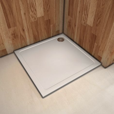 Piatto Doccia Quadtato In Marmo Minerale e Resina Mista Ultra Sottile Bianco Lucido Antiscivolo Antibatterico 90x90x3cm