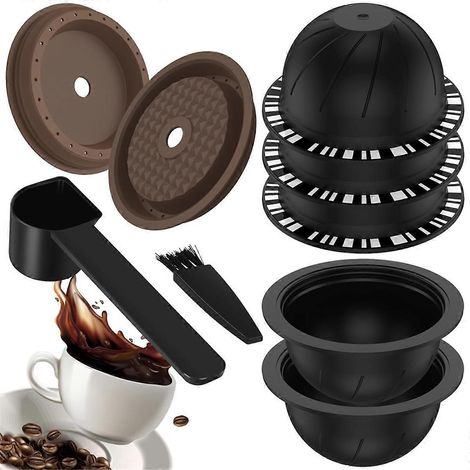 Lot de 5 capsules Vertuo réutilisables pour machine Nespresso, avec 2 couvercles en silicone, 1 cuillère et 1 bru (1/5)