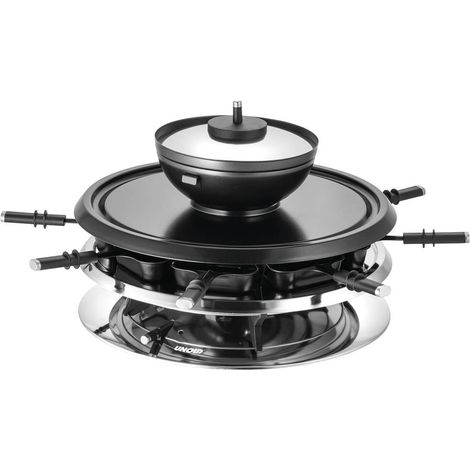 Unold Appareil à raclette 8 fourchettes à fondue, 8 poêlons, revêtement anti-adhésif, réglage de la température en cont (1/4)